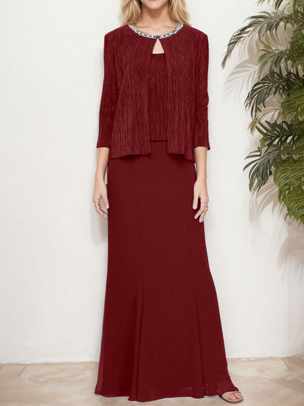 Vestido de dos piezas con efecto metalizado y chaqueta