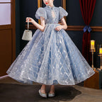 Flower Girl Dress Children First Communion Elegant Fluffy Sequins Plaid Princess Dress