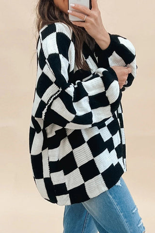 Prenda exterior informal de cuello tipo cárdigan con cuadros contrastantes (3 colores) 