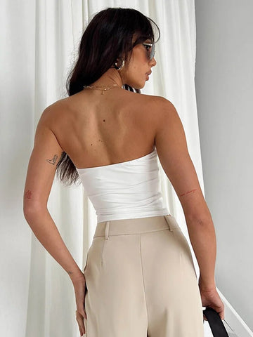 Tops de tubo sin tirantes sexys para mujer, corpiños sin mangas con hombros descubiertos, tops cortos Y2K con espalda descubierta, chaleco ajustado, ropa de calle 