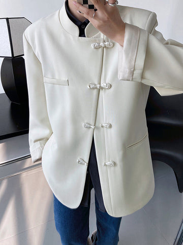 Blazer vintage holgado con botones en blanco y negro 