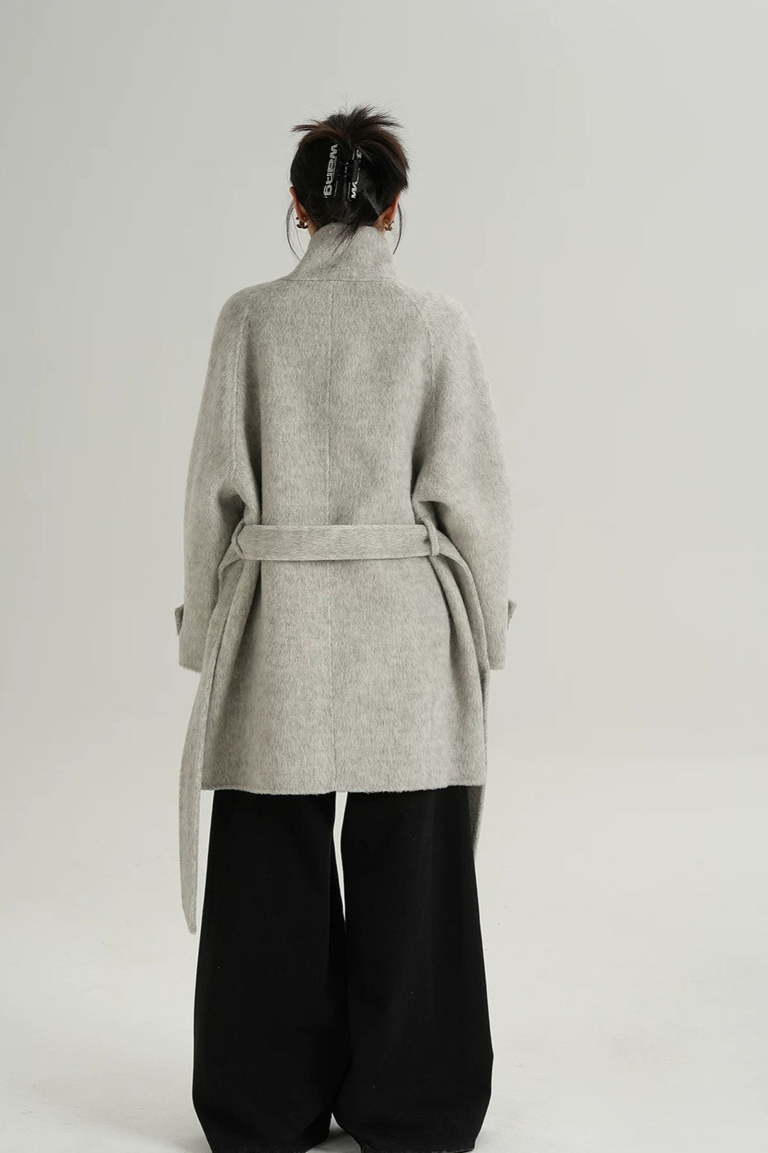 Chic Solid Wool Warm Loose Mock-neck Coat