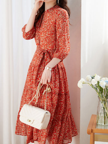 Alexis Vintage Chiffonkleid mit Rüschen und Blumenmuster 