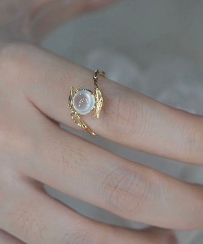 Anillos de unión de bambú con cristales dorados y plata esterlina de estilo chino 