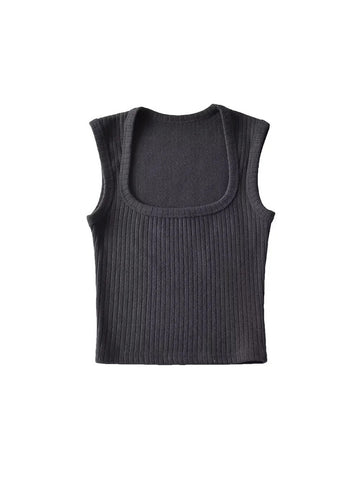 Tops cortos de verano para mujer, camiseta sin mangas sexy de color liso, de punto fino, básica, ropa de abrigo, camisola elástica 