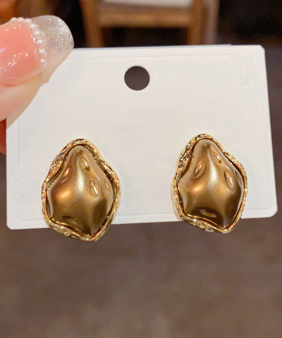 Modern Coffee Copper Overgild Asymmetrical Stud Earrings