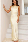 Solid Satin Sexy Backless Cami Maxi Dress