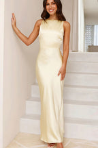 Solid Satin Sexy Backless Cami Maxi Dress