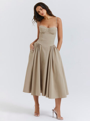 Vestido de corsé con tirantes finos y espalda descubierta para fiesta de cumpleaños y brunch. 