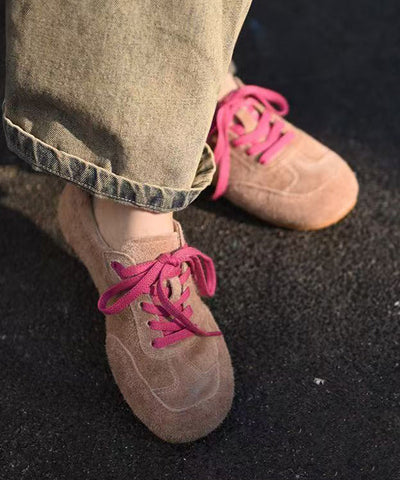 Zapatos planos de mujer con cordones de ante verde 