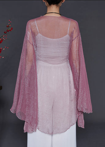 Cárdigan suelto de seda asimétrica morada fina de verano 