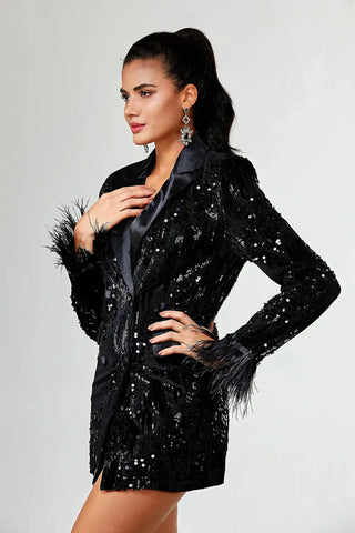Sequin Feather Splicing Blazer