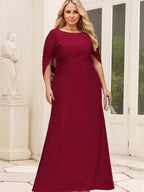 Trompeten-/Meerjungfrauen-Chiffonkleid mit U-Boot-Ausschnitt und Falten für die Mutter der Braut 