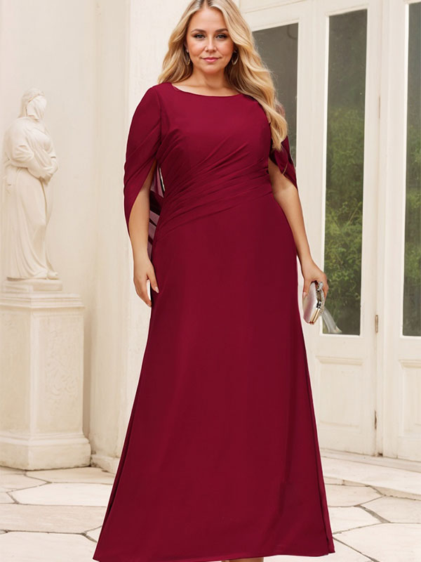 Trompeten-/Meerjungfrauen-Chiffonkleid mit U-Boot-Ausschnitt und Falten für die Mutter der Braut 