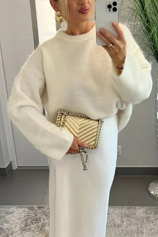 Suéter informal de cuello redondo liso Meridress