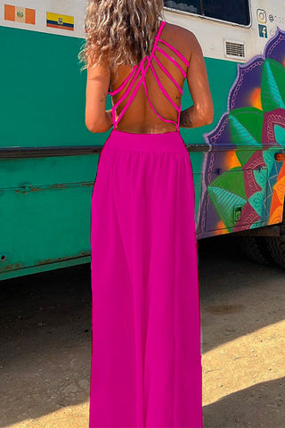 Vestido largo de tirantes finos con espalda descubierta y estampado cruzado de Meridress