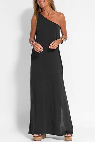 Vestido largo Meridress sin mangas con un hombro al descubierto y abertura lateral