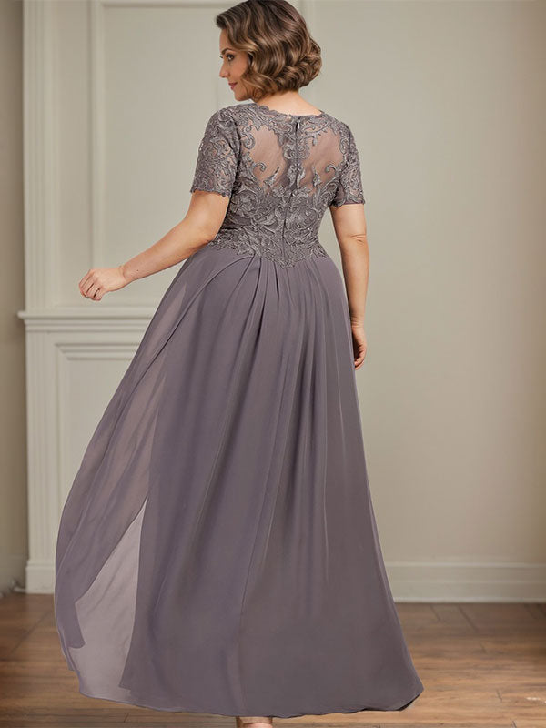 Vestido de gasa con encaje y escote en V hasta el suelo para madre de la novia
