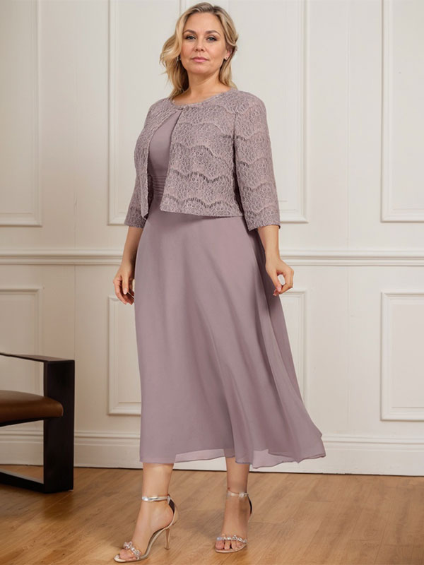 Vestido de gasa para madre de la novia, corte A, escote redondo, largo hasta la rodilla, con pliegues