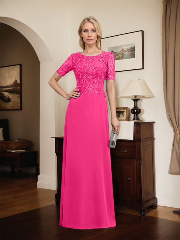 A-Linien-Kleid aus Chiffon mit Pailletten und Rundhalsausschnitt, bodenlang, für die Mutter der Braut