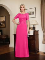 A-Linien-Kleid aus Chiffon mit Pailletten und Rundhalsausschnitt, bodenlang, für die Mutter der Braut