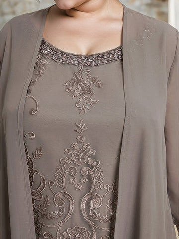 Zweiteiliges Jumpsuit-/Hosenanzug-Set, bodenlanges Chiffon-Spitzenkleid mit Perlen- und Paillettenstickerei für die Mutter der Braut 