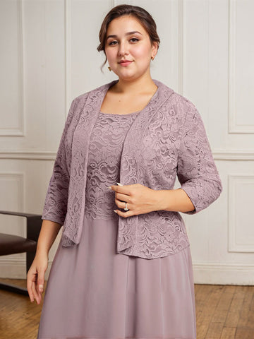 A-Linien-Kleid aus Chiffon mit Rundhalsausschnitt und Teelänge für die Mutter der Braut 