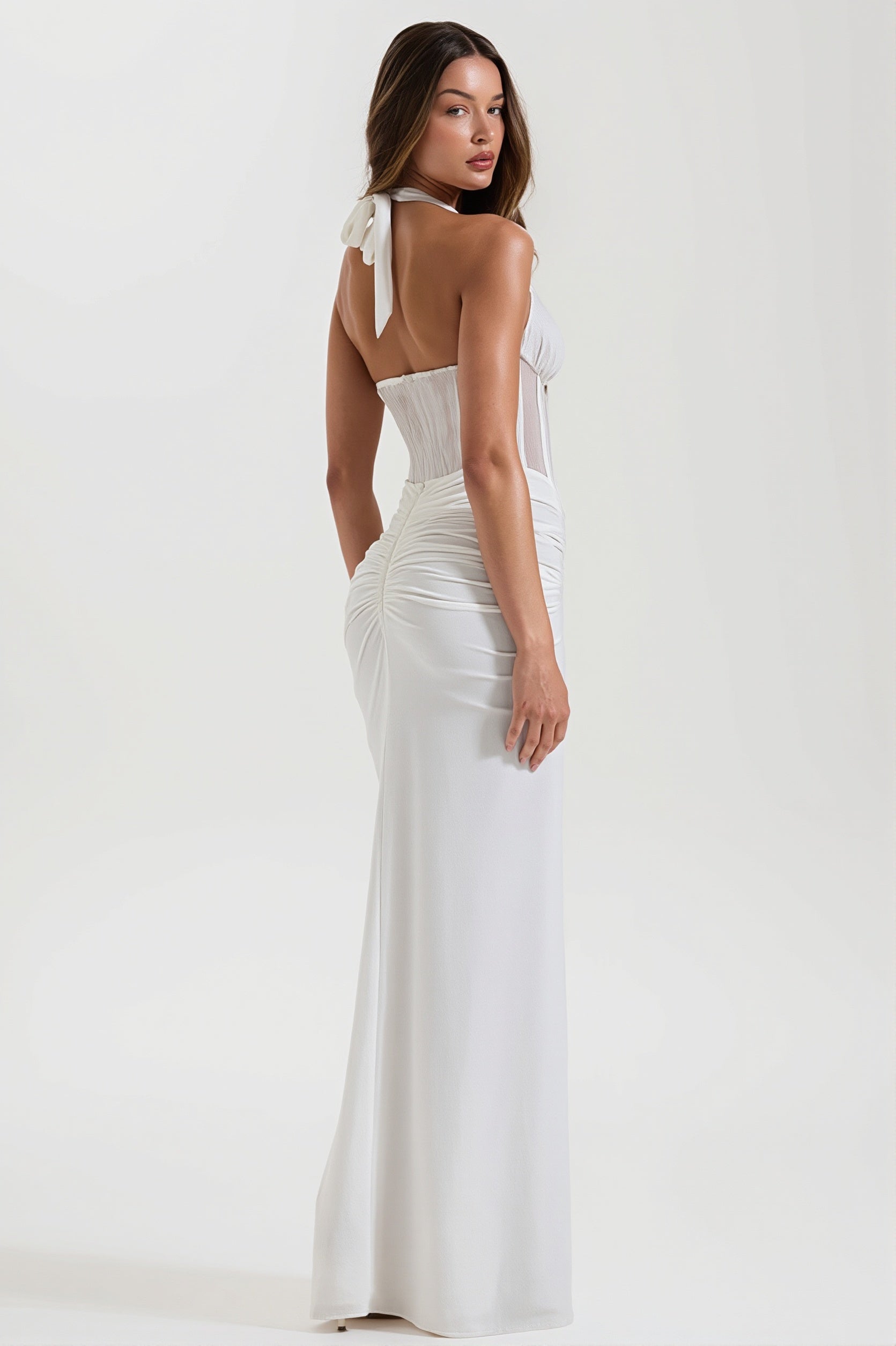 Tie Back Ruched Bodycon Maxi Dress