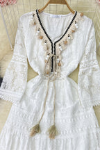 Tassel Lace Spliced Long Boho Dress