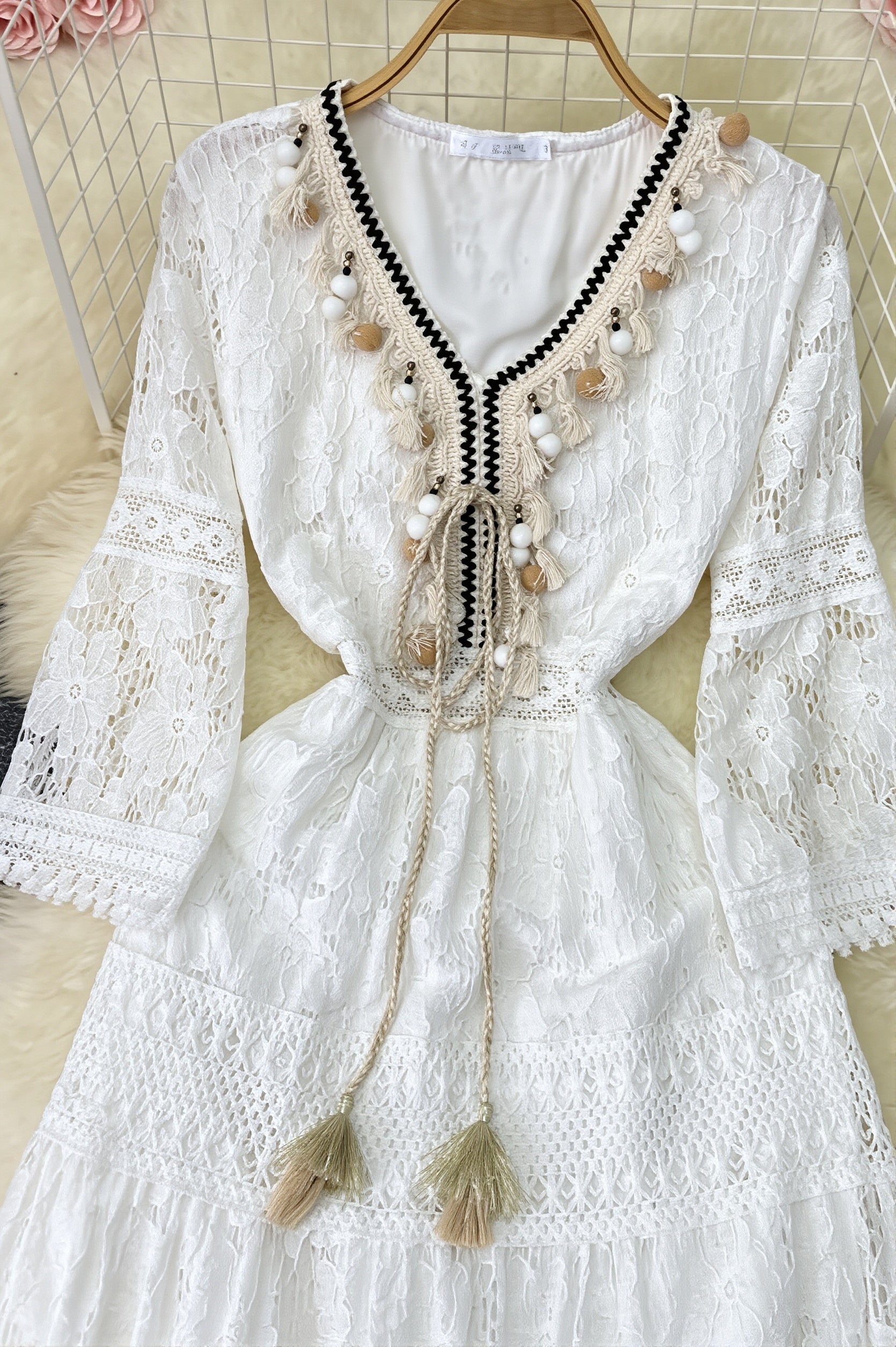 Tassel Lace Spliced Long Boho Dress