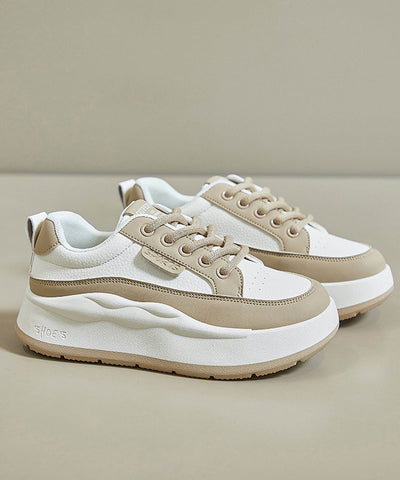 Zapatos casuales blancos con plataforma, cuña y tacón alto con cordones 