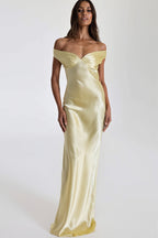 Satin Off Shoulder Bodycon Mermaid Maxi Dress
