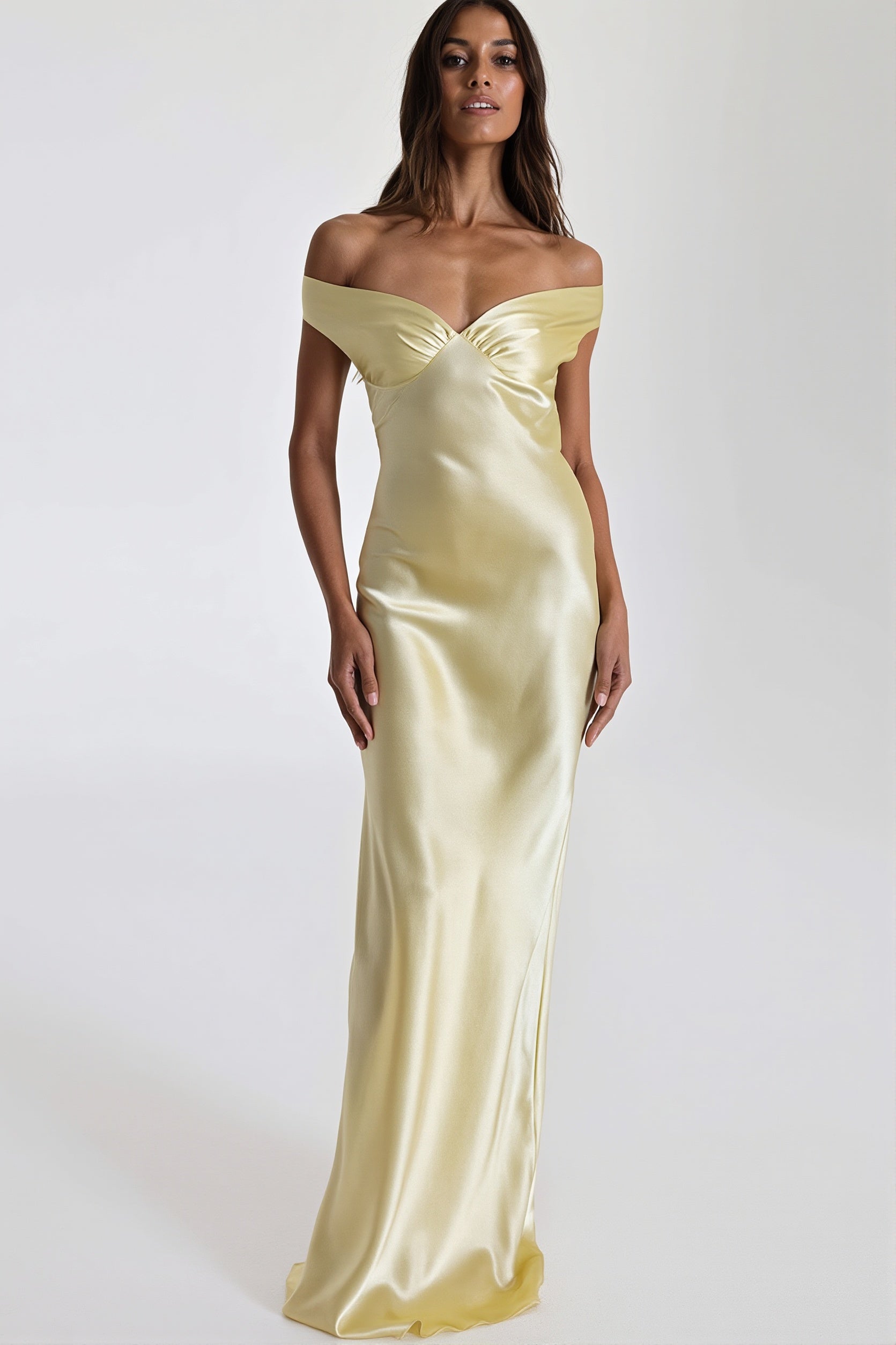 Satin Off Shoulder Bodycon Mermaid Maxi Dress