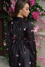 Satin Floral V Neck Flared Hem Maxi Dress