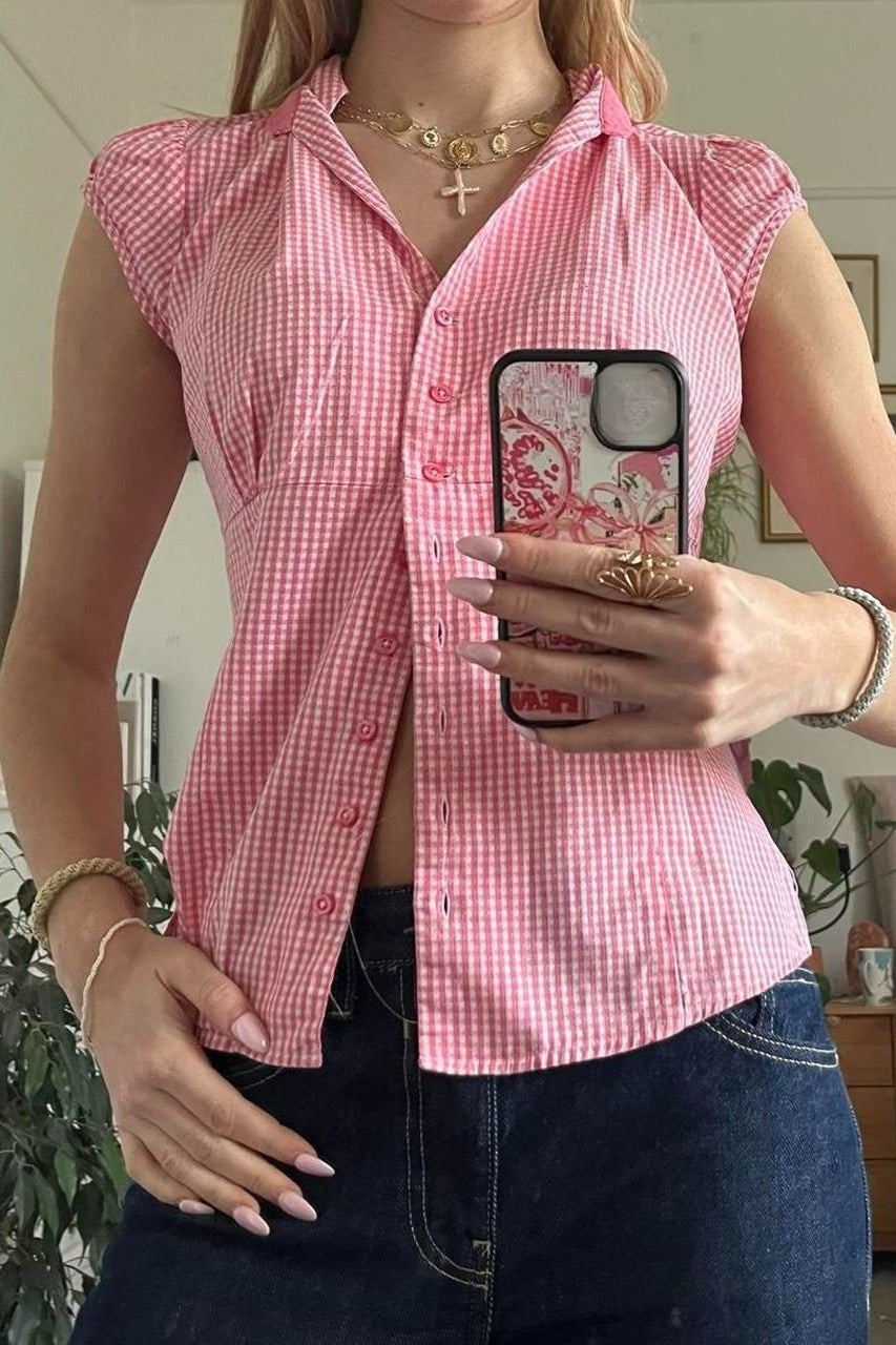 Versatile Red White Plaid Blouse