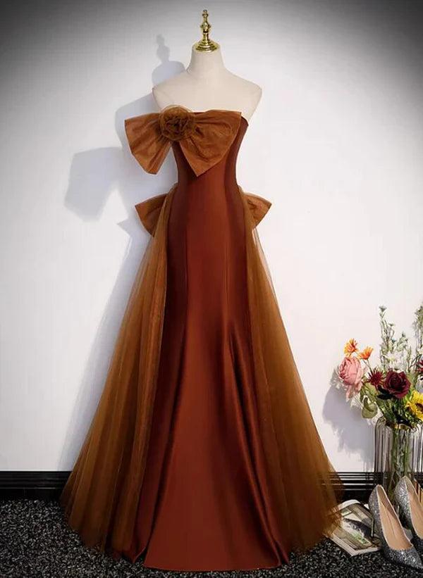 Meerjungfrauen-Tüll-Satin-Trägerloses langes Partykleid Abendkleid Ballkleid