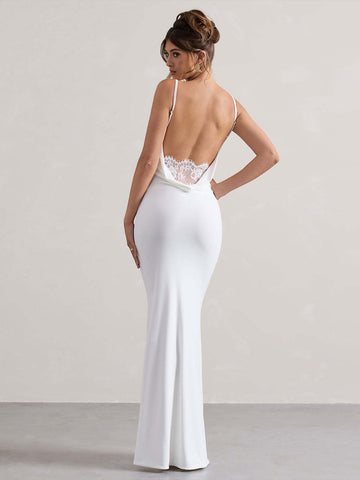 Partykleid mit Spaghettiträgern und offenem Rücken, sexy Meerjungfrau-Maxikleid 