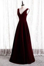 Vestido de fiesta largo sin mangas con escote en V de terciopelo de corte A, vestido de dama de honor