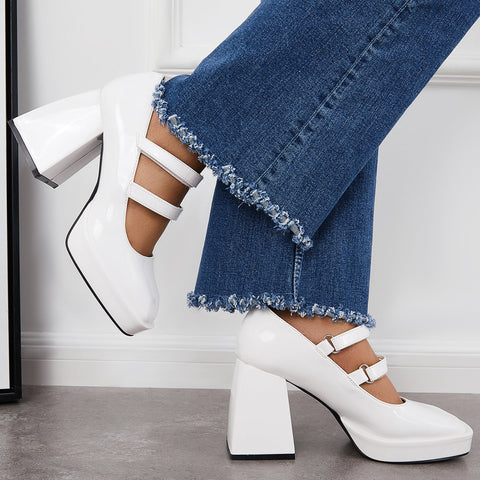 Platform Mary Jane Pumps Block Chunky Heel Ankle Strap Lolita Shoes