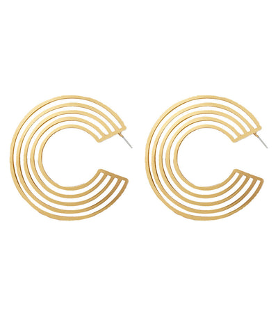 Boho Gold Metal Alloy C-Shape Hollow Out Hoop Earrings