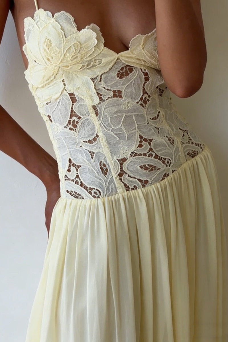 Elegant Lace Hollow Splice Chiffon Dress
