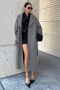 Extra-Long Wool Tie-Waist Loose Overcoat