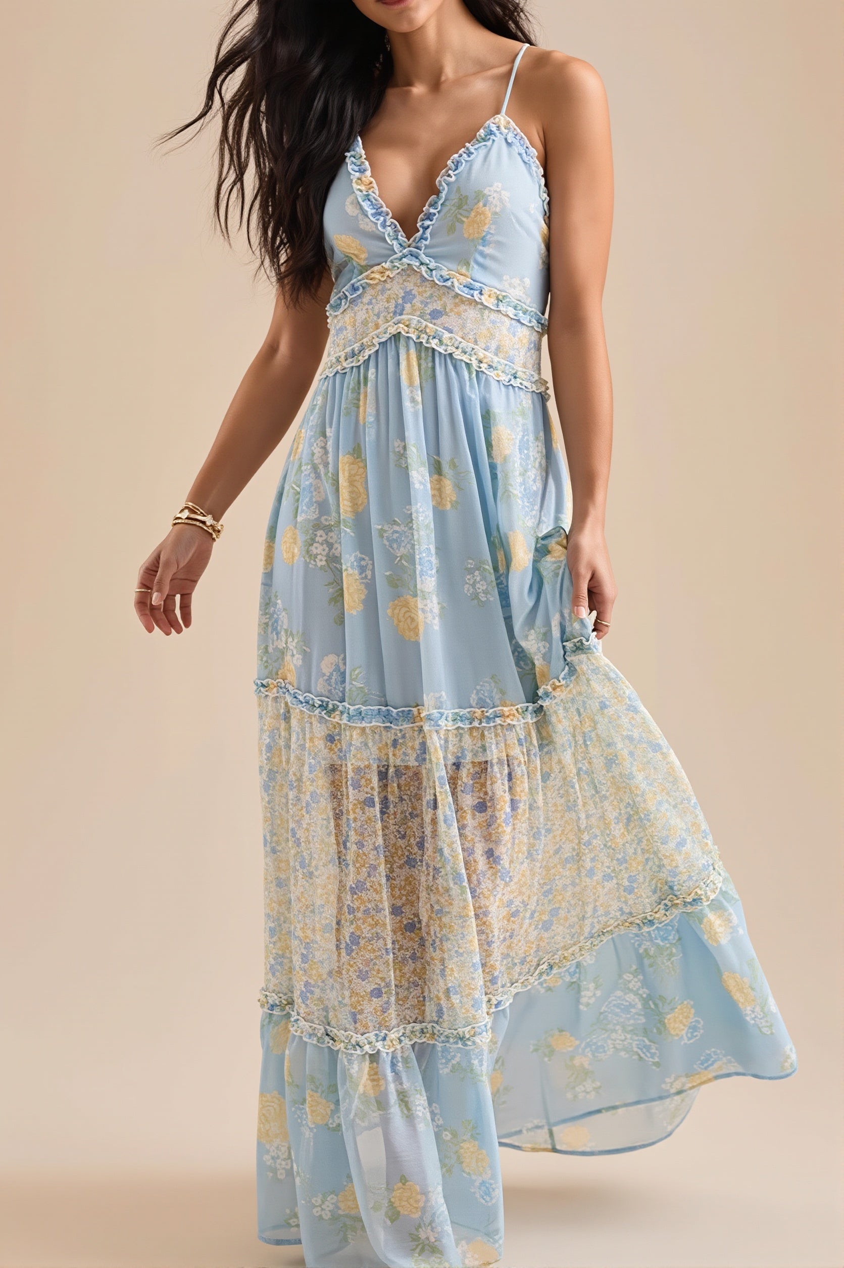 Fresh Boho Floral Cami Maxi Dress