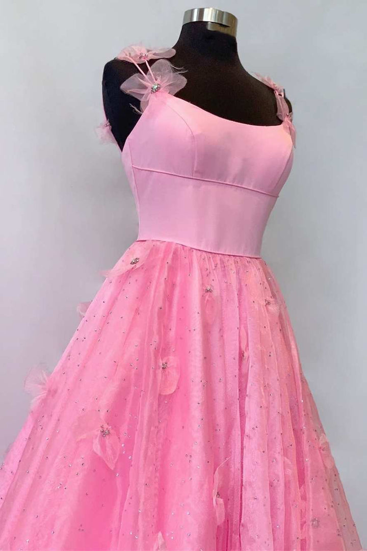 A-Linien-Abendkleid aus Organza mit Spaghettiträgern