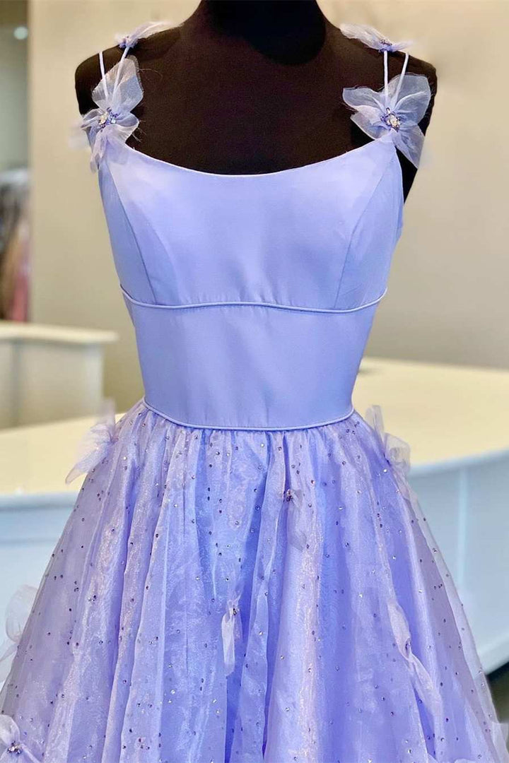 A-Linien-Abendkleid aus Organza mit Spaghettiträgern