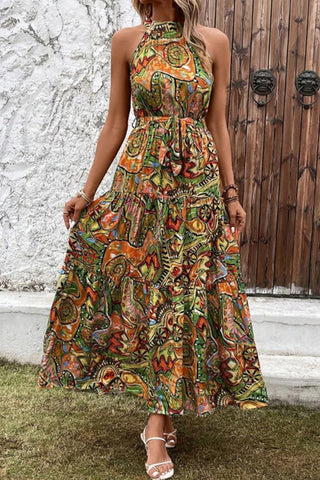 Vestido bohemio con estampado de patchwork floral 