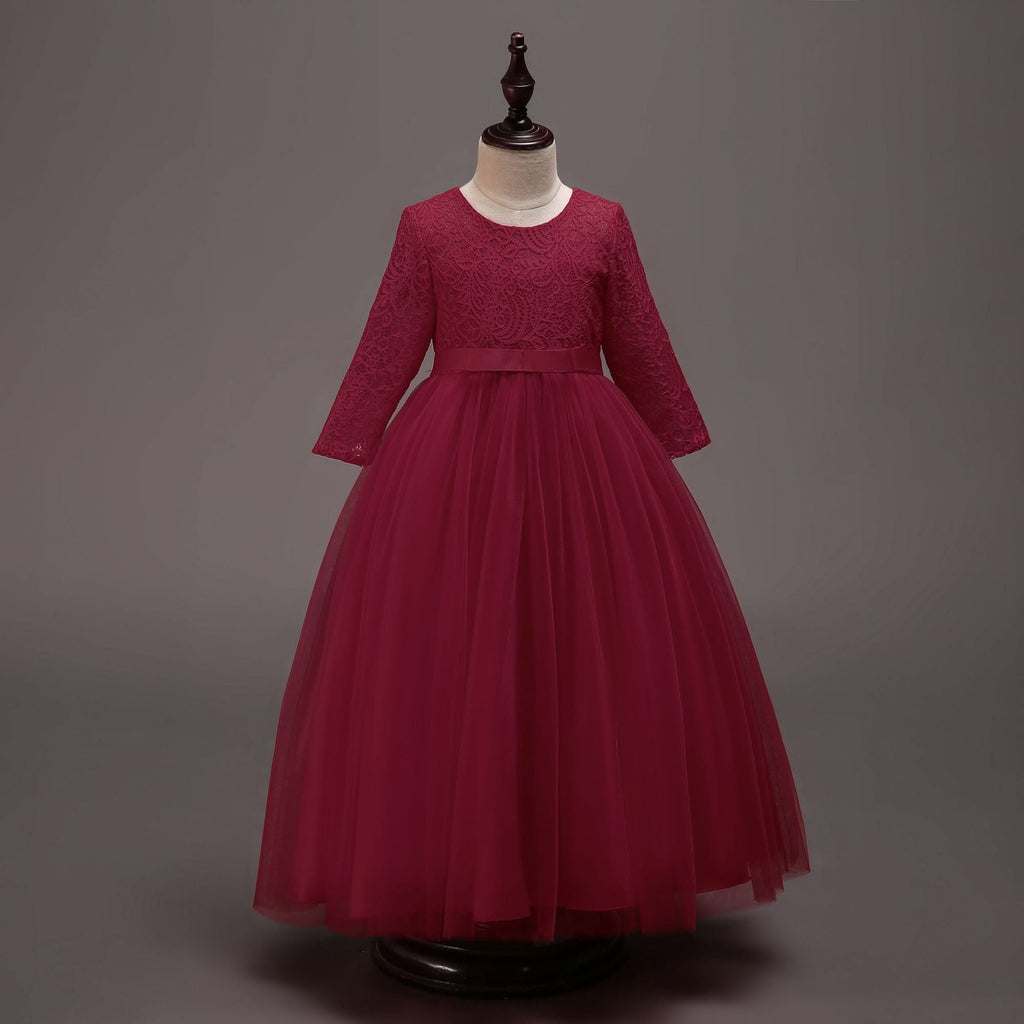 Mädchen Kommunionkleid, elegantes, langärmeliges Prinzessinnenkleid für festliche Anlässe 