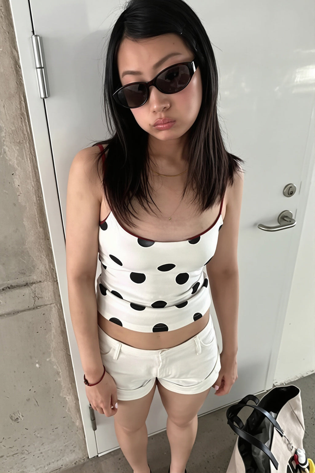 Polka Dot Waist Slim Cami Top
