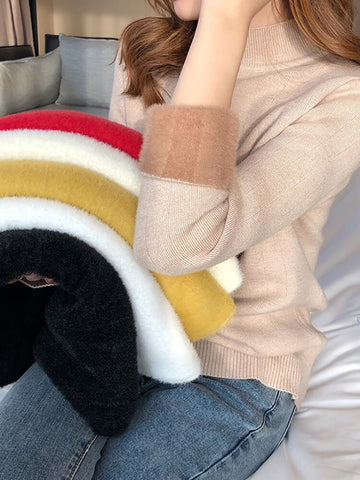 Taruxy Thickened Slim Sweater Women's Autumn Winter Mid Collar Half High Collar Knitting Pullovers Casual Warm Underlay Sweaters