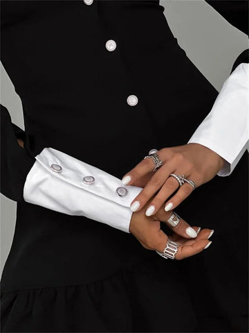 Tossy Vintage Kontrast Mini Kleid Weibliche Rüschen Patchwork Revers Elegante Club Kleid Bandage Langarm Mode Dünnes Kleid 2023 